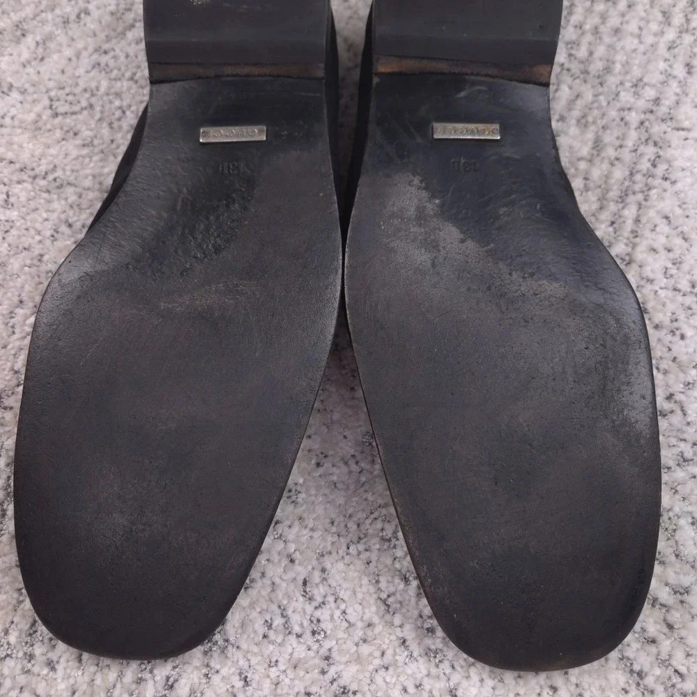 Gucci Loafers Mens Size 13D 13.5 US Shoes Slip On Suede Logo Black Square Toe